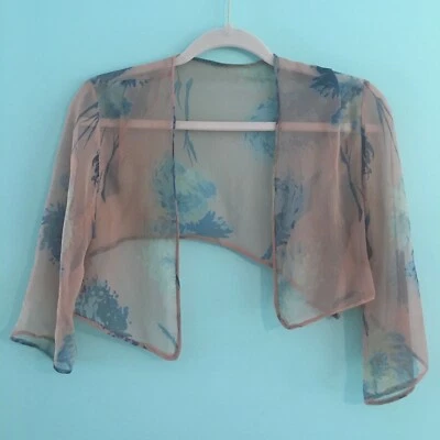 1920s Silk Chiffon Floral Pastel Print Cropped Bolero Jacket Small xs - Image 1 of 4