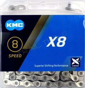 KMC X8 (X8.99) Silver 5/6/7/8-Speed Bike Chain Nickel Plated fits Shimano SRAM - Picture 1 of 3