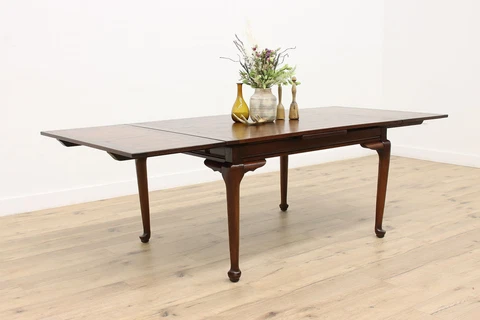 Georgian Design Vintage Farmhouse Oak Dining or Library Table, 2 Leaves #37129 Cover