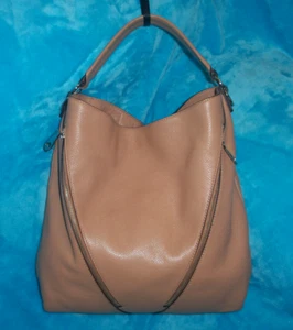 REBECCA MINKOFF Moto hellbraune Hobo-Umhängetasche aus Kiesel-Leder - groß - doppelter Reißverschluss - Bild 1 von 24