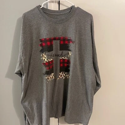 Girlie Girl Originals "Blessed Patterns" Graphic Long Sleeve Gray T-Shirt 2X - Image 1 of 4