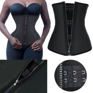 Women Latex Waist Trainer Cincher Shapewear Zipper Tummy Control Body Shaper - Picture 1 of 19