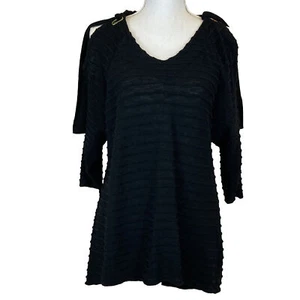 Womens XCVI Black Kade Cold Shoulder Knit Top 3/4 Sleeve XS - Picture 1 of 8