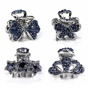4 Pcs Mini Metal Hair Claw Clips Blue Rhinestone Hair Jaw Clamps Small Vintag... - Picture 1 of 4