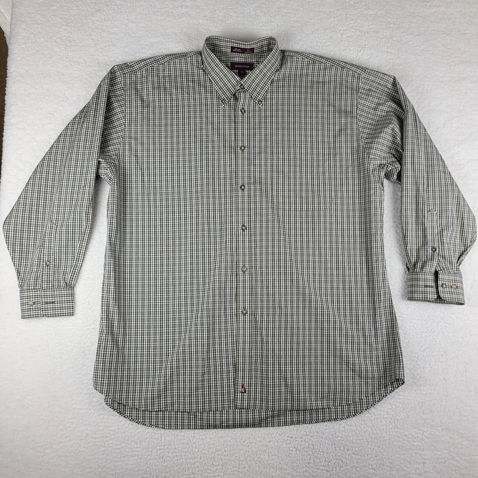 Nordstrom Dress Shirt Mens 2XL XXL Brown Blue Plaid Smartcare Cotton Button Up - Image 1 of 4