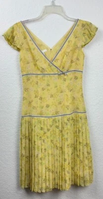 Vestido floral amarillo London Times para mujer talla 4 plisado ajuste acampanado té cottagecore Foto 1 de 4