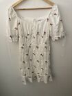 Missguided White Floral Embroidered Dress Size 8 Twee Cottagecore Cute Ruched
