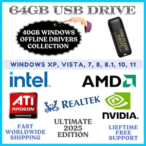 ULTIMATE 2025 WINDOWS DRIVERS EDITION, 64GB USB, XP/7/8/8.1/10/11 DRIVER PACK - Picture 1 of 1