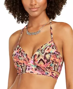 Nuevo top de baño halter envolvente Sundazed Simone para mujer talla 36C estampado de pitón multicolor - Imagen 1 de 4