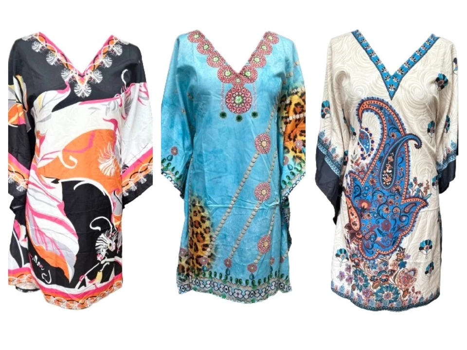 Talla libre caftán corto, túnica, vestido de vacaciones, cubre playa, poncho Foto 1 de 1