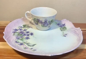Vtg Purple Violet China Snack Lunch Plate with Tea Cup Scallop Edge Plate-Nice! - Picture 1 of 24