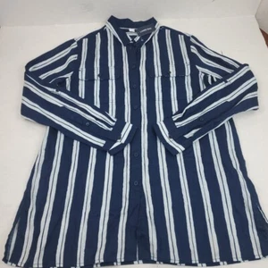Lands End White Blue Striped Blouse Linen 1X Women's Shirt Top Roll Tab Sleeve - Picture 1 of 8