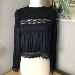 The Moon hochgeschlossene Bluse mit Spitzenbesatz Damen Gr. Medium schwarz viktorianisch Rockabilly - Bild 1 von 12