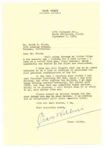 Crane Wilbur D.1973 Actor Writer The Bat Signed Typed Letter