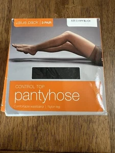 Vintage Walgreens 3 Pair Size C Off Black Control Top Pantyhose - Picture 1 of 4