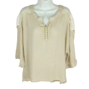 GeeGee Women's Shoulder Lace Blouse Size Large Beige 100% Rayon Embellished - Picture 1 of 5