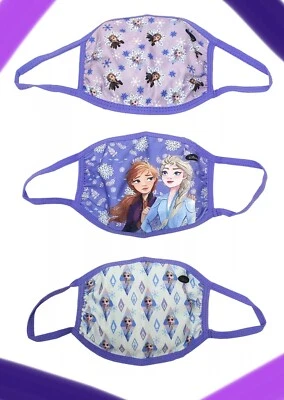 ✅ Nuevo Paquete de 3 Mascarillas Faciales Reutilizables Disney Frozen Snow Girls Anna Elsa Púrpura Foto 1 de 2