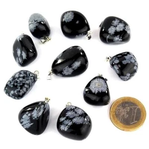 Schneeflocken Obsidian Anhänger Trommelstein Edelstein silberne Öse AA-Qualität - Bild 1 von 1