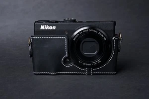 Genuine real Leather Half Camera Case bag cover for Nikon Coolpix P330 BLACK - Picture 1 of 2
