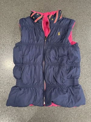 Ralph Lauren 女孩羽绒背心粉色蓝色大号双面头骨户外 — 第 1/4 张图片