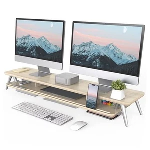 Support Double Moniteur, Support Moniteur Riser pour 2 Moniteurs Bois 42,5 Pouces Chêne - Photo 1/7