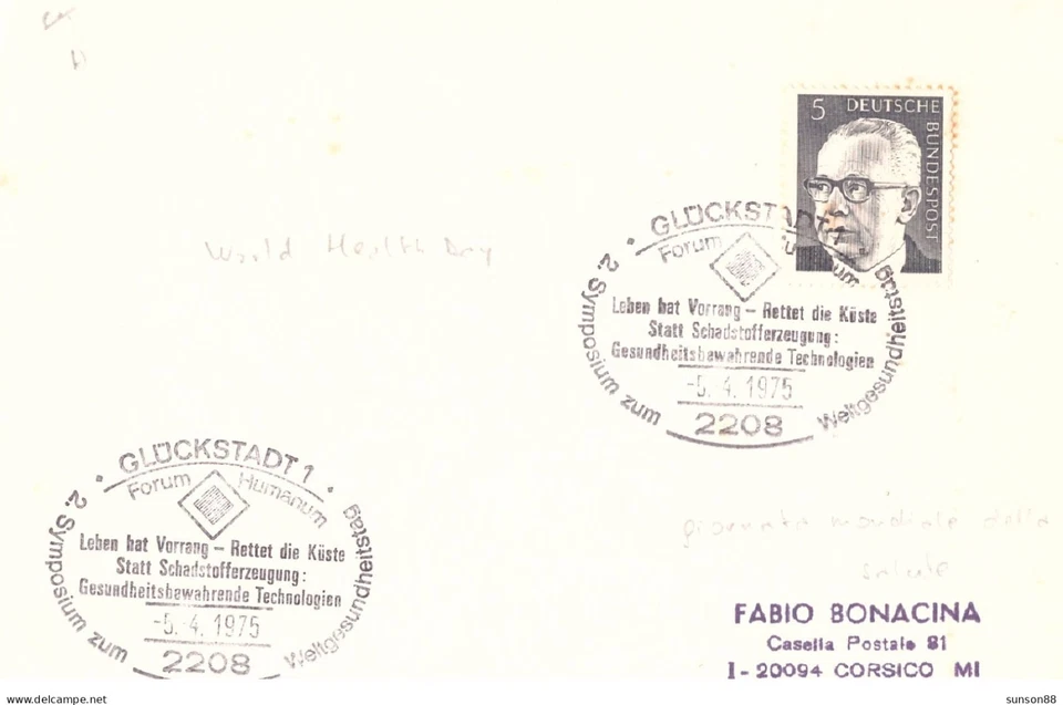 Germany 1975 World Health Day. meeting special postmark - Image 1 of 1