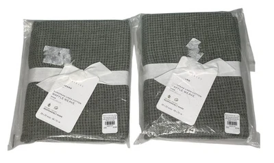 2 fundas estándar Pottery Barn lino europeo algodón tejido gofre verde Loden Foto 1 de 4