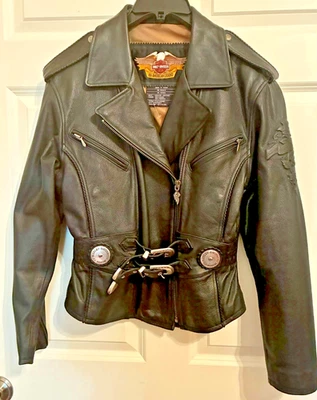 Chaqueta de cuero Harley Davidson X~Pequeña vintage en relieve Sierra Rose 98165-93VW Foto 1 de 4