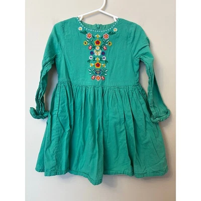 Vestido Mini Boden Verde Bordado Manga Larga Niñas 3/4 Foto 1 de 4