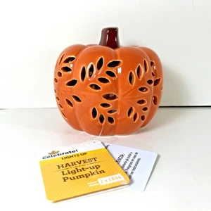 NUEVO Otoño Cosecha Iluminar Naranja Calabaza Vela Sin Llama LED Cerámica Decoración - Imagen 1 de 8