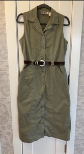 90s Bill Blass Sleeveless Belted Maxi Button Front Dress Womens Sm Green Vintage - Picture 1 of 13
