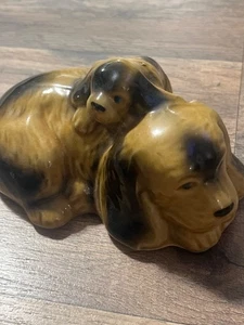VTG Gift 50 Hound Ceramic Dog Mommy w Baby Pup Figurine Brazil 6x4” - Picture 1 of 7