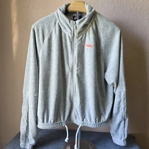 Nike Women L Gray Full Zip Sweatshirt Jacket Drawstring Hem Embroidered Logo - Picture 1 of 6