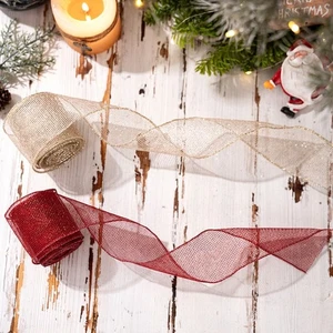 Festive Christmas Ribbon 5M x 6 3CM Fabric for Tree Wreath Holiday Decoration - Picture 1 of 8