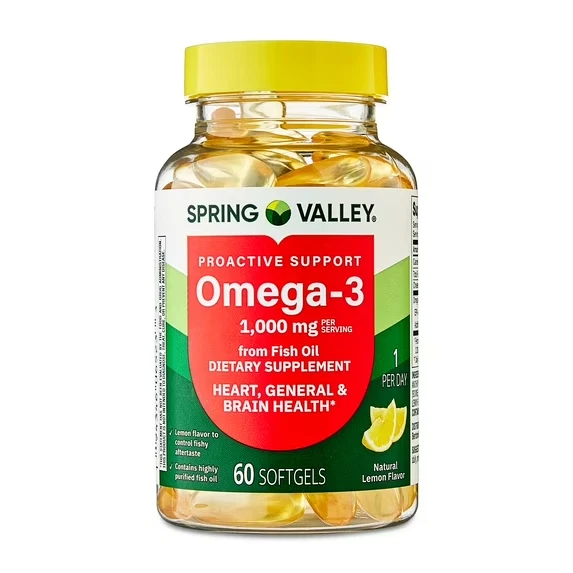 Spring Valley  Omega-3 Fish Oil Dietary Supplement Softgels, 1000 mg, 60 Count - Image 1 of 4
