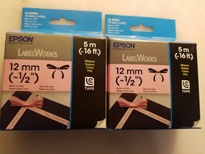 Epson LabelWorks LC-4PBK5 Label Ribbon Black/Pink 12MM (1/2") - 2 Pak - Picture 1 of 7