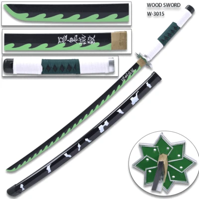 SPEED SHIP DEMON SLAYER - Sanemi Shinazugawa Green Nichirin Wood Sword Katana w/Plastic Sca
