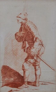 Barocke Rötelzeichnung 17. Jh. mit Krieger - signiert? - Bild 1 von 5