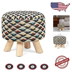 Versatile Round Footrest Ottoman - Fashionable Fabric Accent for Any Room - Picture 1 of 10