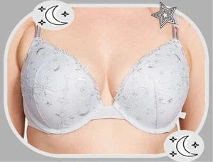 40DD Grey Moon w Silver STAR Extreme Lift Victorias Secret Plunge PushUp UW Bra - Picture 1 of 12