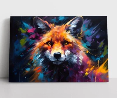 Colorful Red Fox Oil Painting Print Framed Canvas Wall Art Decor Wildlife Animal - Image 1 of 4
