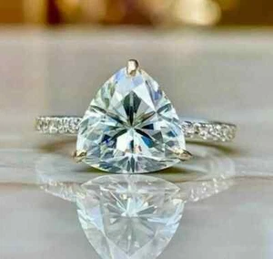 Trillion Cut Lab-Created Diamond Birthday Ring For Her 14K White Gold Finish - Picture 1 of 10