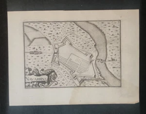 MAP PLAN NAVARRINS ANCIENT ORIGINAL ENGRAVING 1650 CA - Picture 1 of 2