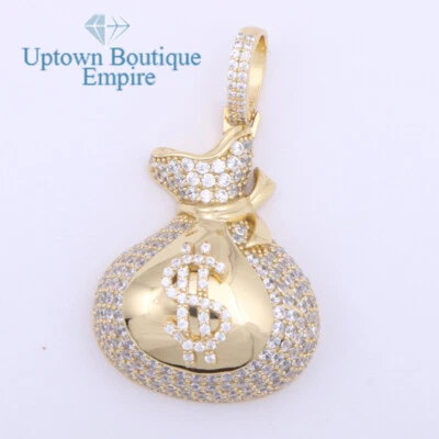 Bolsa de dinero afortunada para hombre plata esterlina 925 oro circonita cúbica colgante encanto*ADB Foto 1 de 2