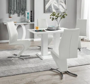 IMPERIA White High Gloss Dining Table & 4 Faux Leather Chrome Willow Chairs - Picture 1 of 43
