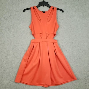 Charlotte Russe Fit & Flare Dress Womens Size M Orange Cutout Pleated Back Zip - Picture 1 of 12