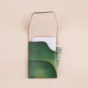Portatarjetas a presión de cuero verde minimalista, billetera de cuero delgada para hombres y mujeres - Imagen 1 de 6