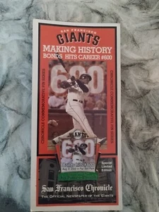 SAN FRANCISCO CHRONICLES GIANTS BARRY BOND HITS 600 2002 HUT ANSTECKNADEL PINBACK - Bild 1 von 2