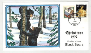 1996 COLLINS HANDPAINTED CHRISTMAS DUAL FDC BLACK BEARS WILDLIFE - Picture 1 of 1