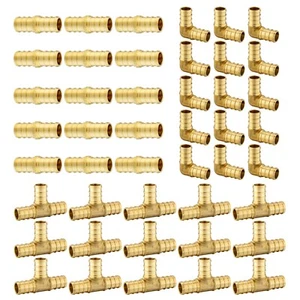 EFIELD 45 PCS 1/2" PEX Crimp Brass Fittings: Elbow, Coupling, Tee(15 PCS/Each) - Picture 1 of 7
